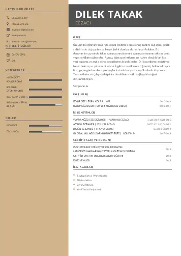 Eczacı CV Örnekleri cv indir